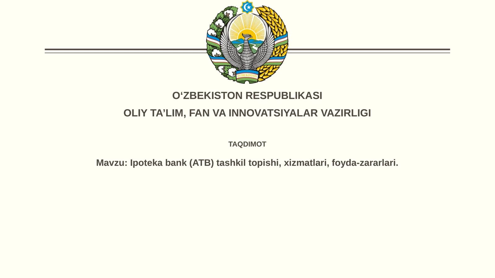 Ipotekabank (ATB) tashkiltopishi,xizmatlari,foyda-zararlari