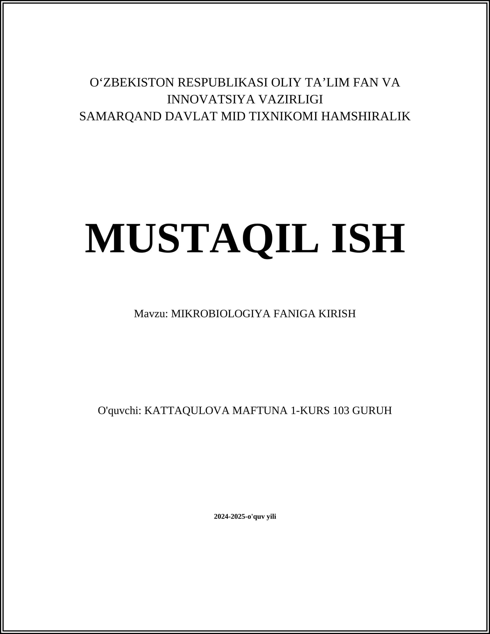 MIKROBIOLOGIYA FANIGA KIRISH