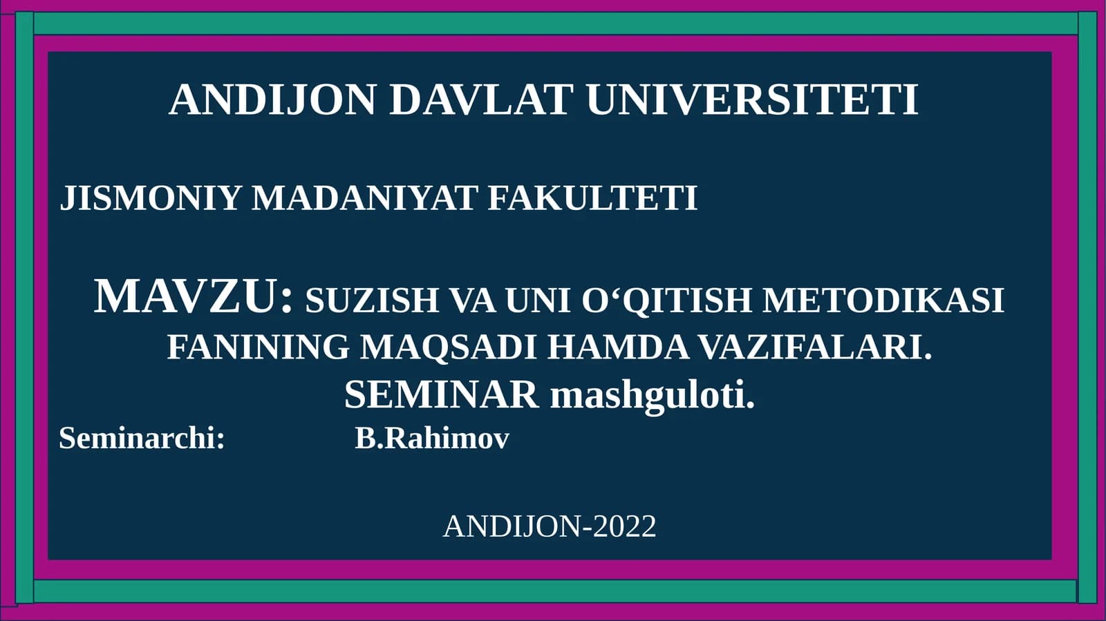 Suzish va uni o‘qitish metodikasi fani