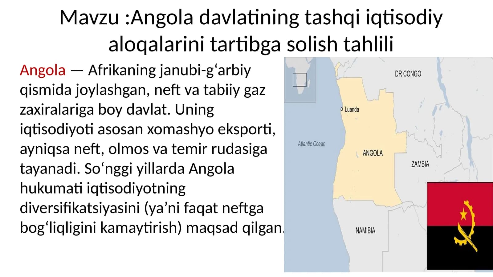 Angola davlatining tashqi iqtisodiy aloqalarini tartibga solish tahlili