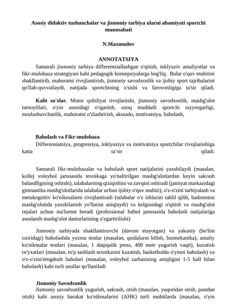 Samarali jismoniy tarbiya differentsiallashgan o'qitish