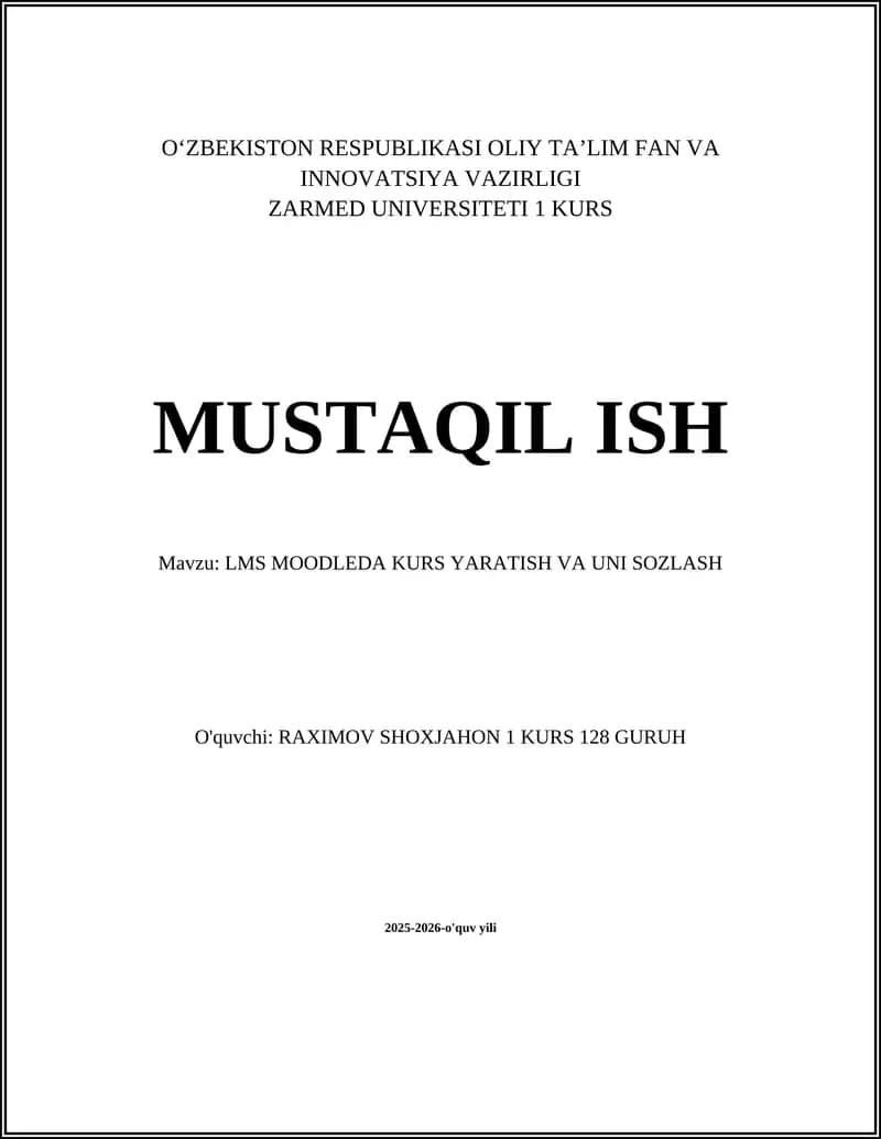 LMS MOODLEDA KURS YARATISH VA UNI SOZLASH