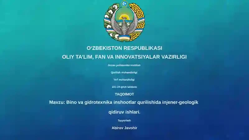 Bino va gidrotexnika inshootlar qurilishida injener-geologik qidiruv ishlari