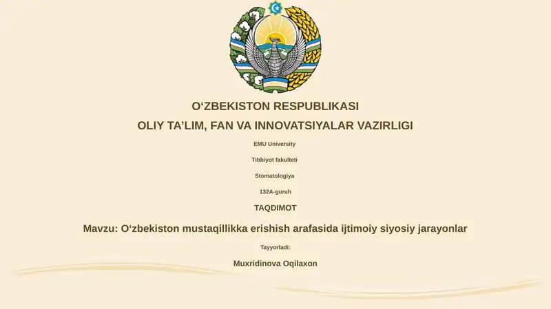 Oʻzbekiston mustaqillikka erishish arafasida ijtimoiy siyosiy jarayonlar