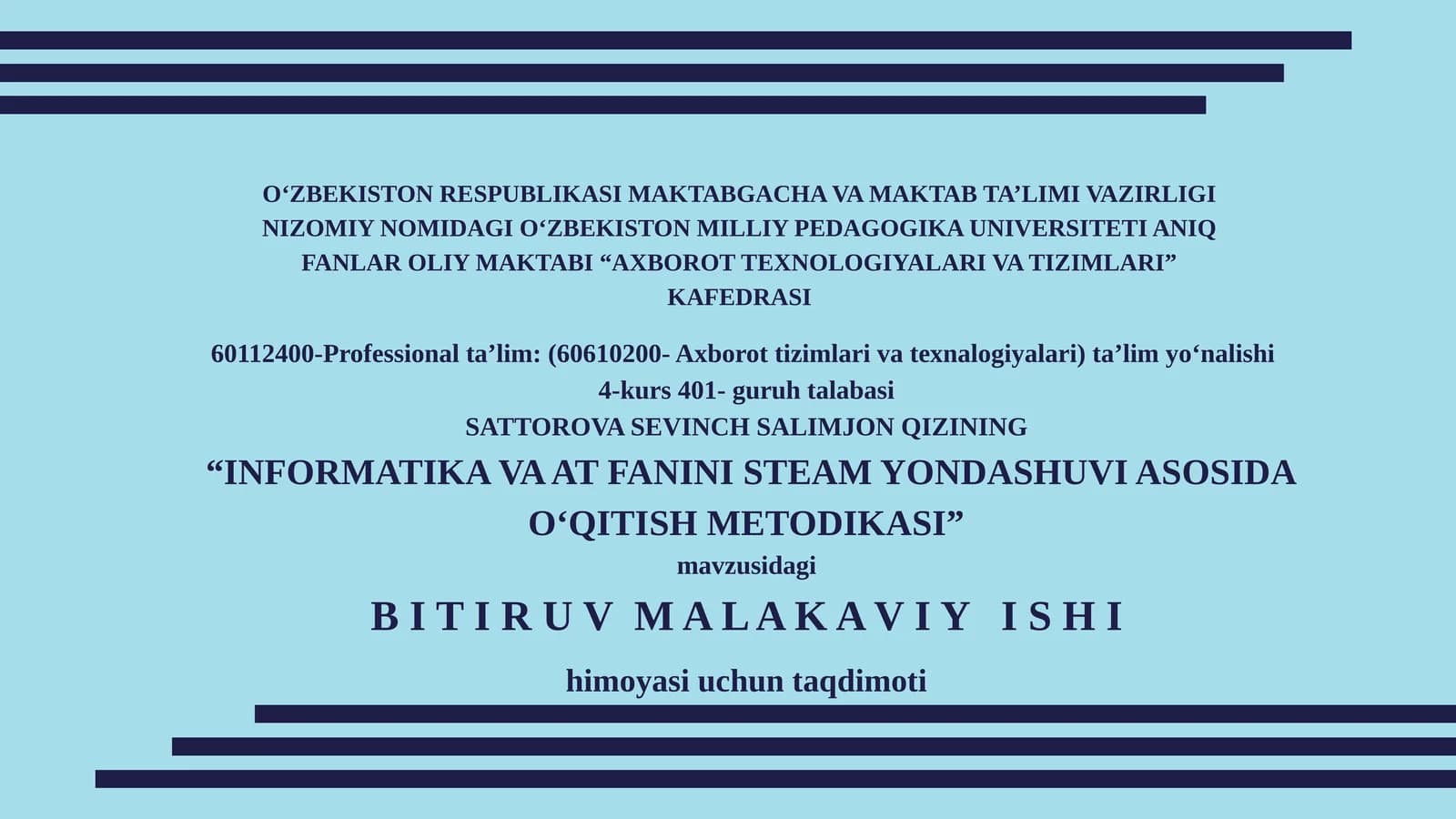 "INFORMATIKA VA AT FANINI STEAM YONDASHUVI ASOSIDA O‘QITISH METODIKASI"