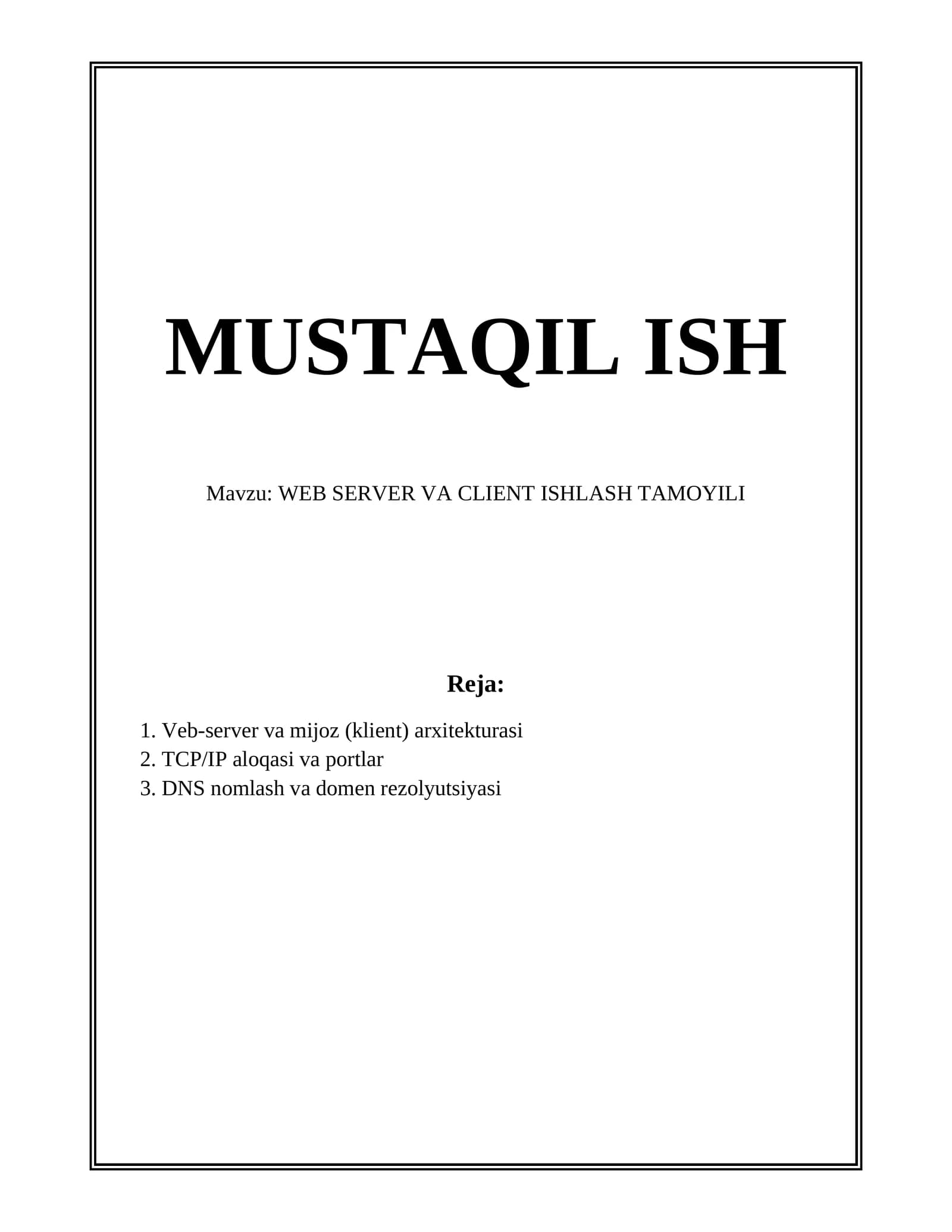 WEB SERVER VA CLIENT ISHLASH TAMOYILI