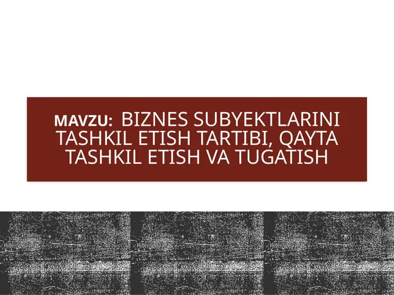 Biznes subyektlarini tashkil etish tartibi,qayta tashkil etish va tugatish