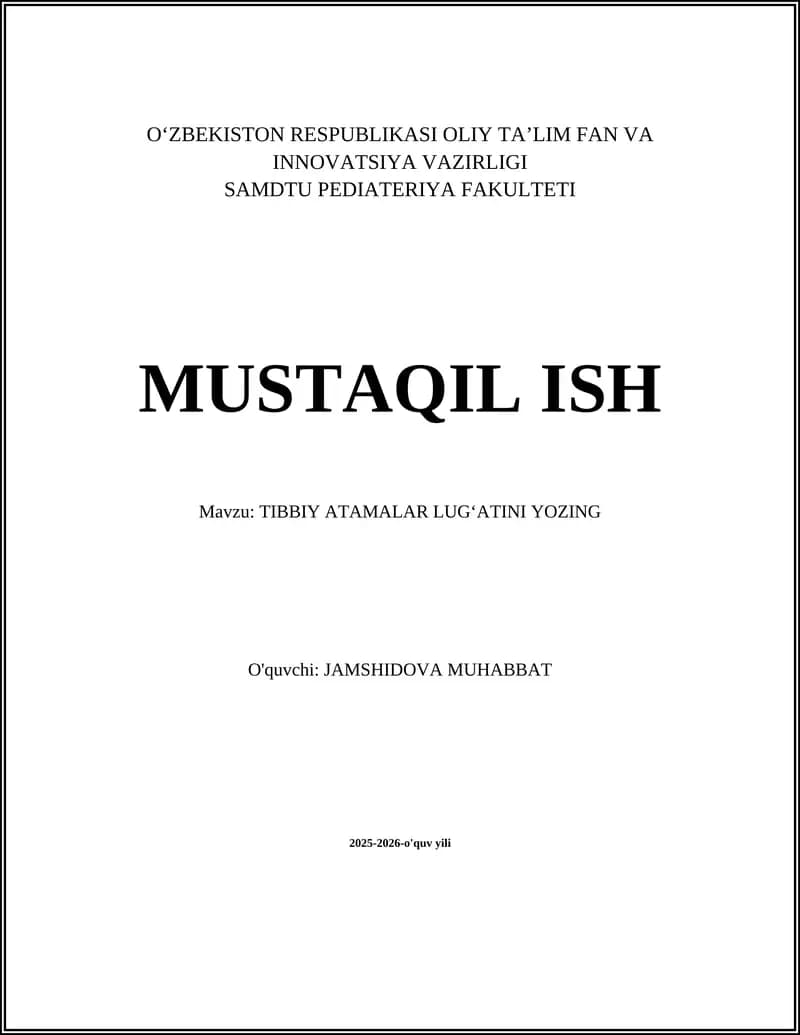 TIBBIY ATAMALAR LUGʻATINI YOZING