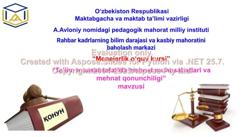 “Ta’lim muassasalarida mehnat munosabatlari va mehnat qonunchiligi” kursi