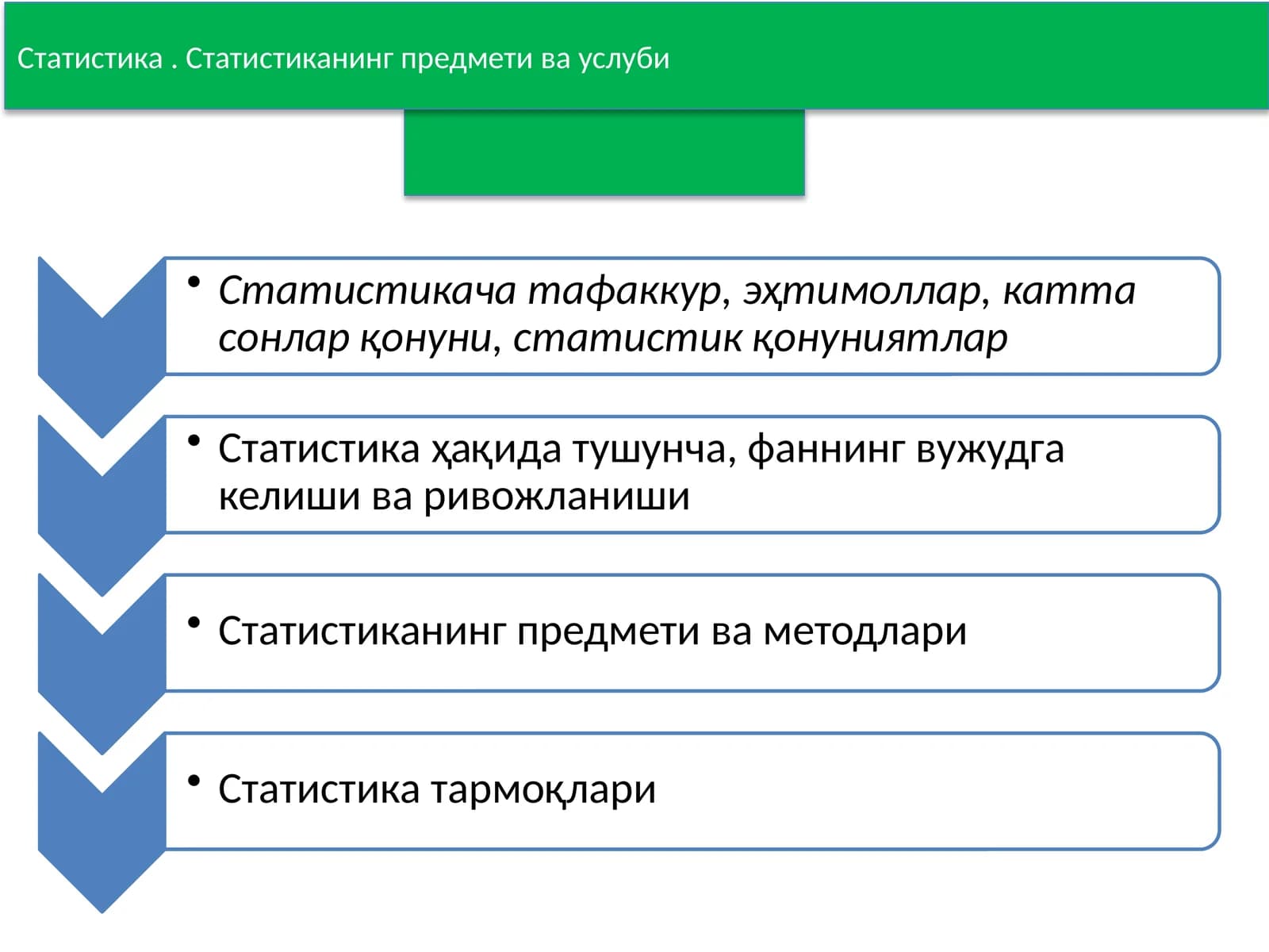 Статистика. Статистиканинг предмети ва услуби