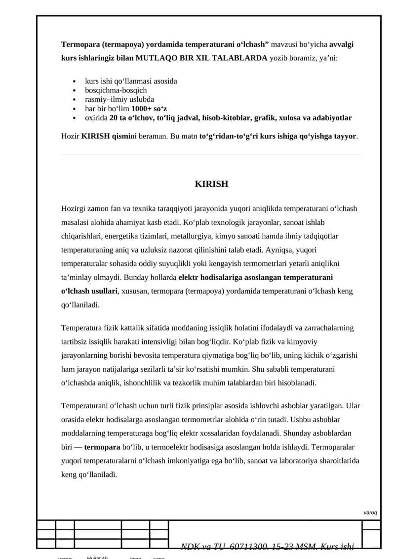 Termopara (termapoya) yordamida temperaturani o‘lchash