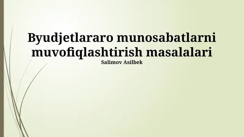Byudjetlararo munosabatlarni muvofiqlashtirish masalalari