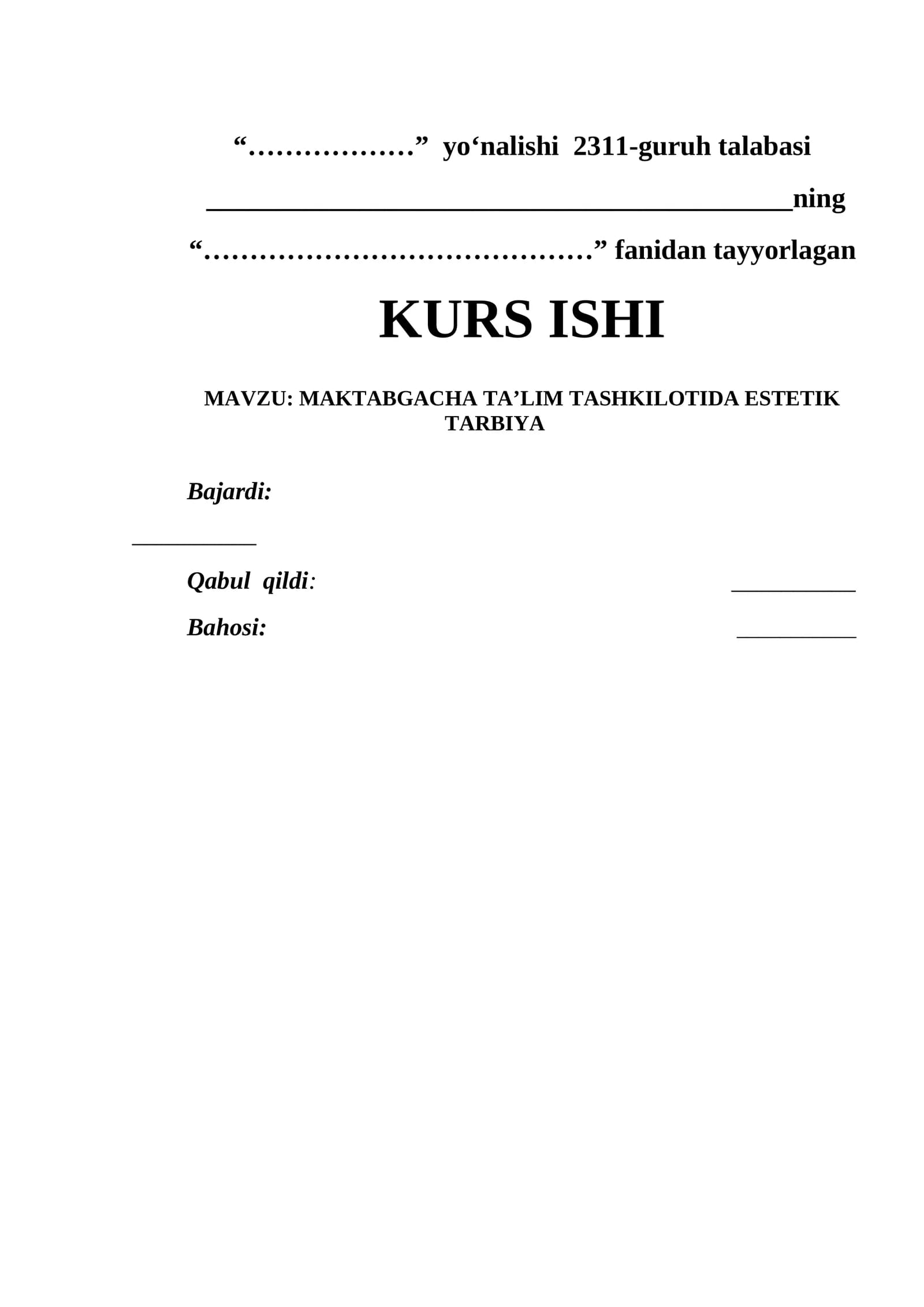 MAKTABGACHA TA’LIM TASHKILOTIDA ESTETIK TARBIYA