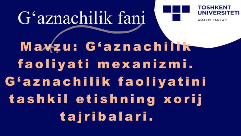 G‘aznachilik faoliyati mexanizmi. G‘aznachilik faoliyatini tashkil etishning xorij tajribalari.