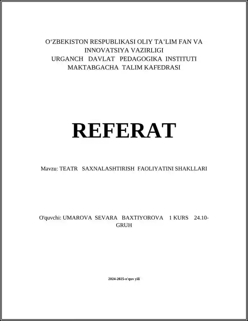 TEATR SAXNALASHTIRISH FAOLIYATINI SHAKLLARI