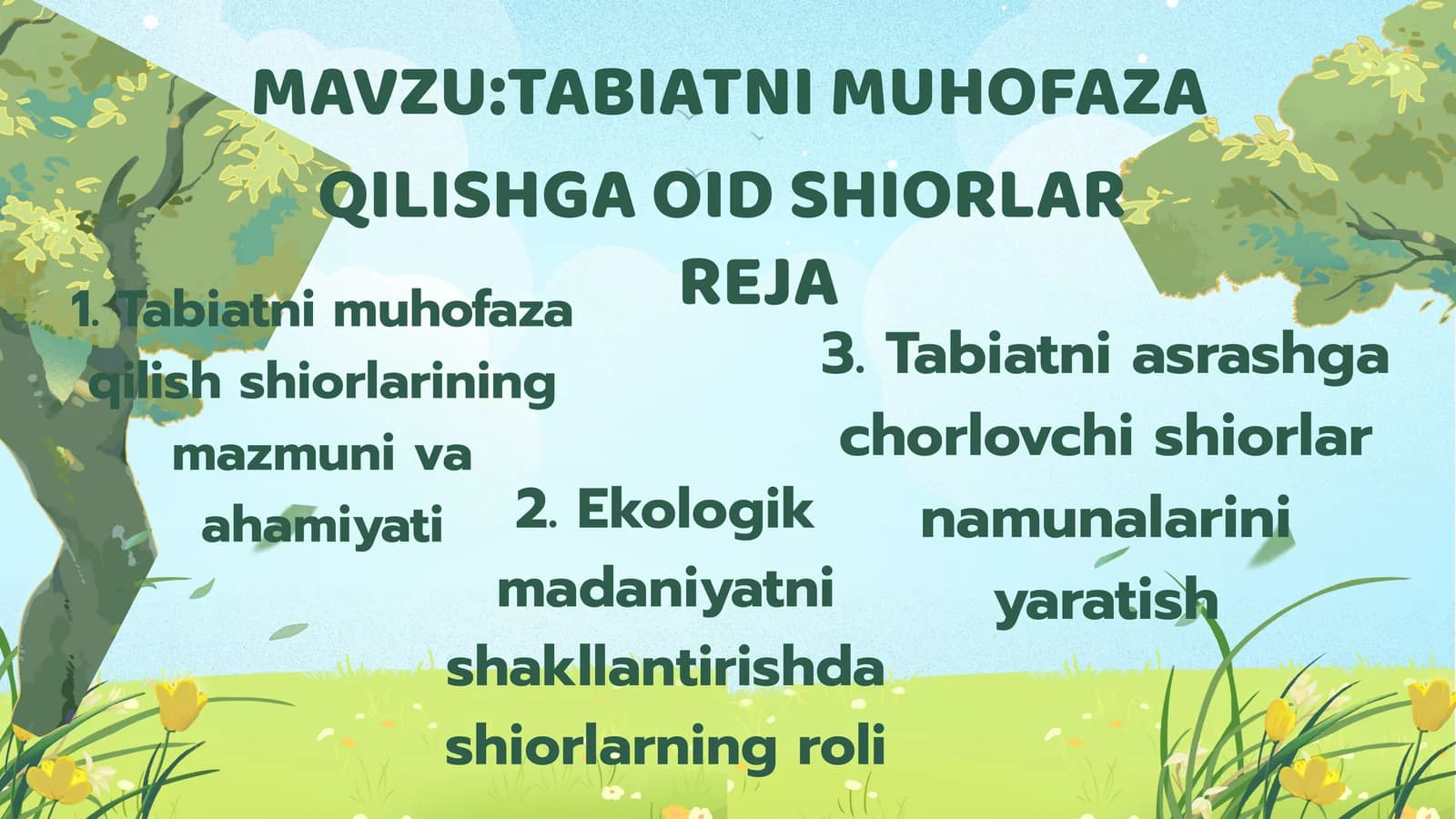 TABIATNI MUHOFAZA QILISHGA OID SHIORLAR