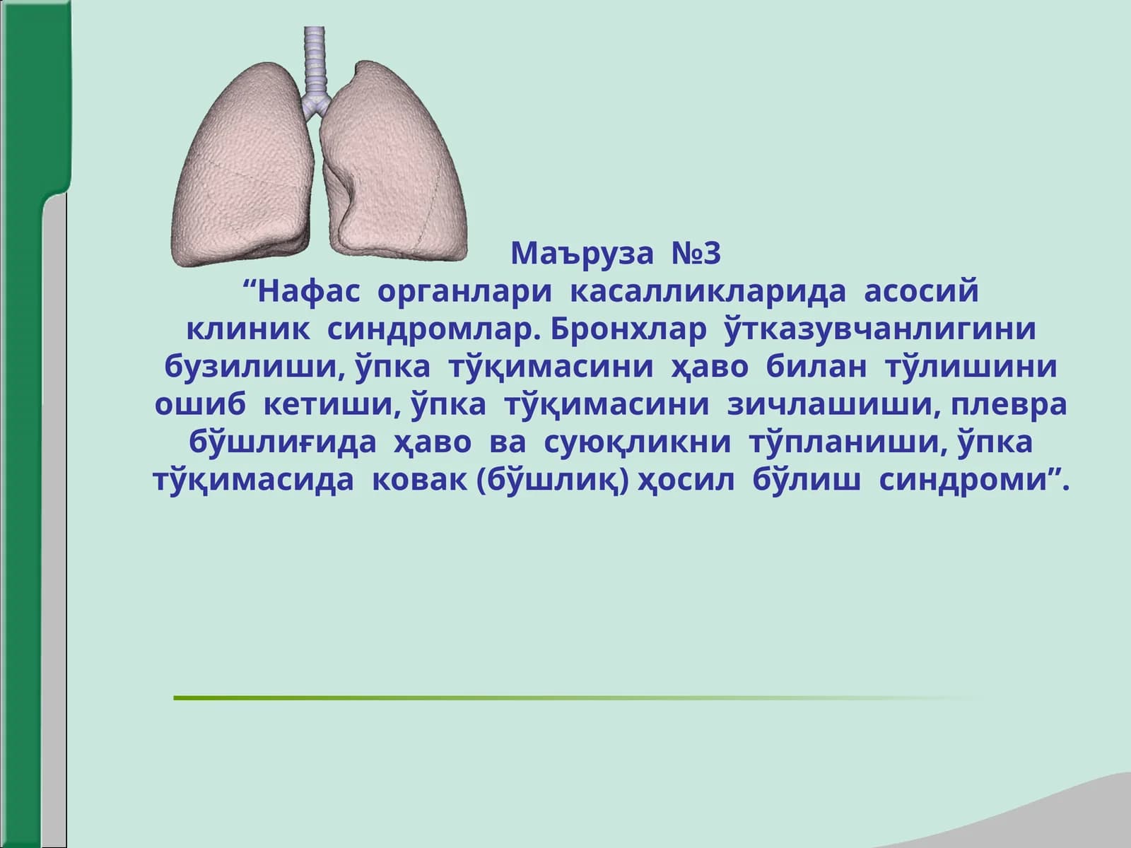 Нафас  органлари  касалликларида  асосий клиник  синдромлар