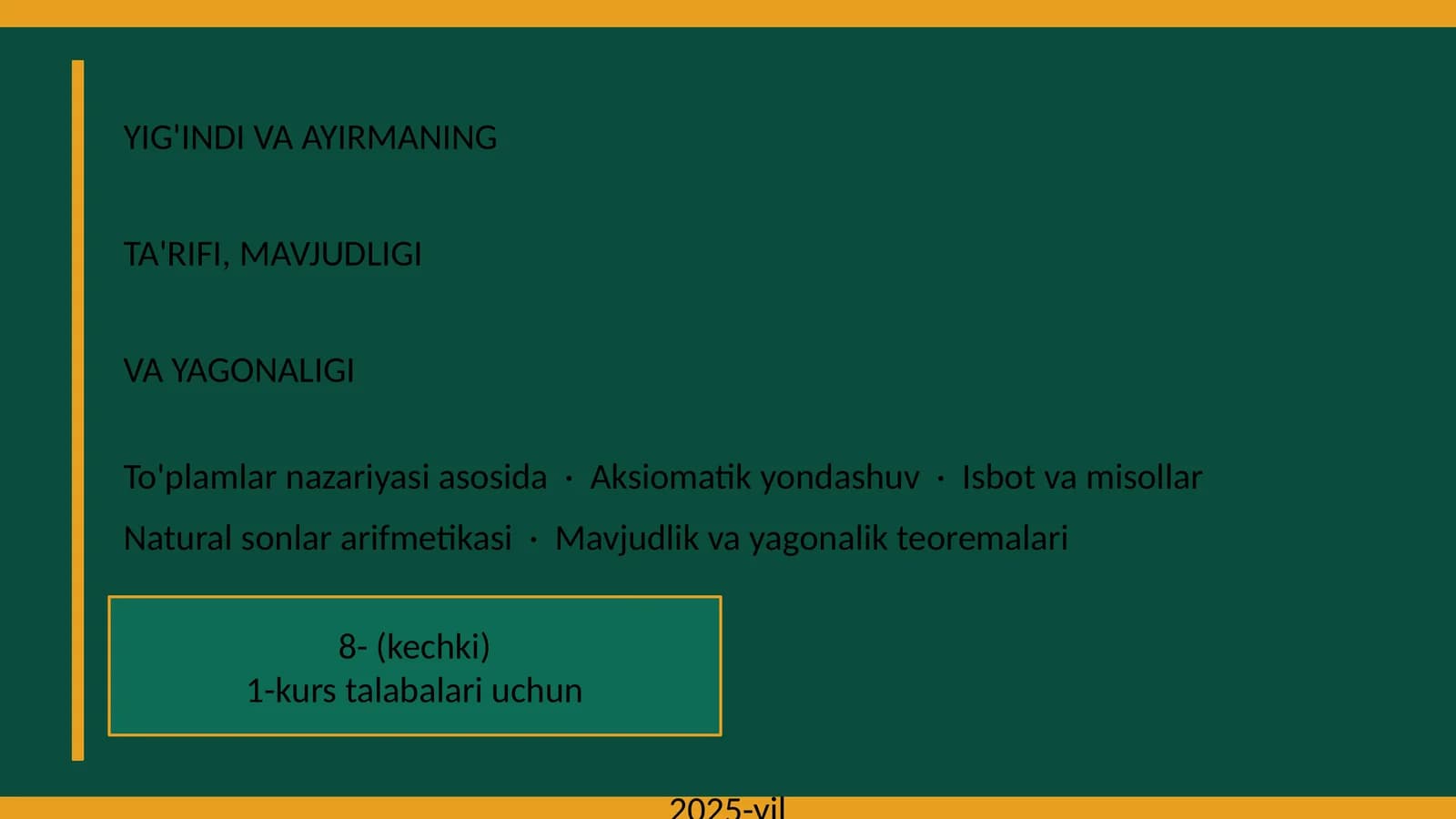 YIG'INDI VA AYIRMANING TA'RIFI, MAVJUDLIGI VA YAGONALIGI