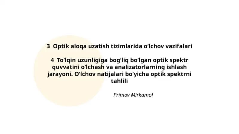 Optik aloqa uzatish tizimlarida o‘lchov vazifalari