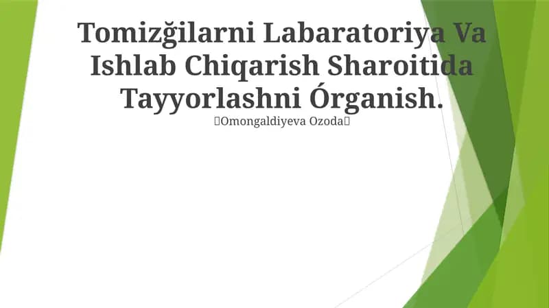 Tomizğilarni Labaratoriya Va Ishlab Chiqarish Sharoitida Tayyorlashni Órganish