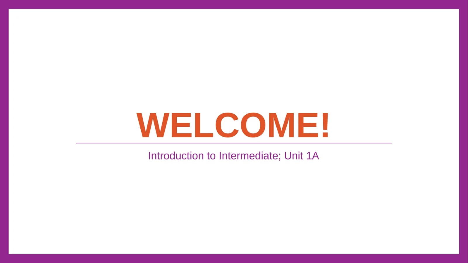 Introduction to Intermediate; Unit 1A