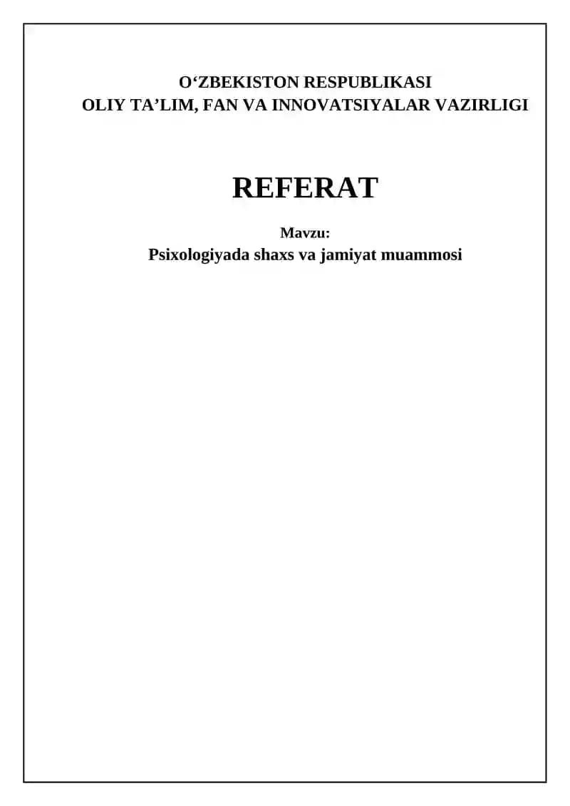 Psixologiyada shaxs va jamiyat muammosi