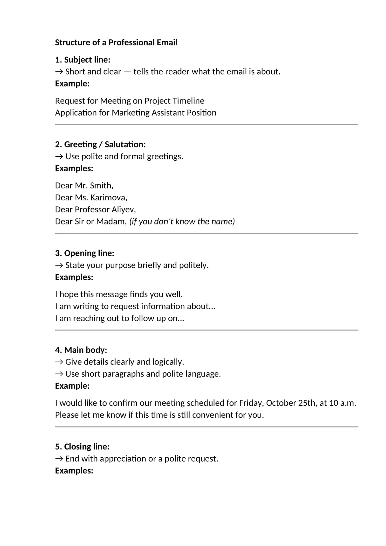 Structure of a Professional Email