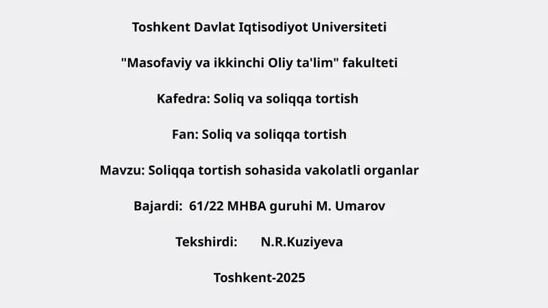 Soliqqatortish sohasidavakolatli organlar