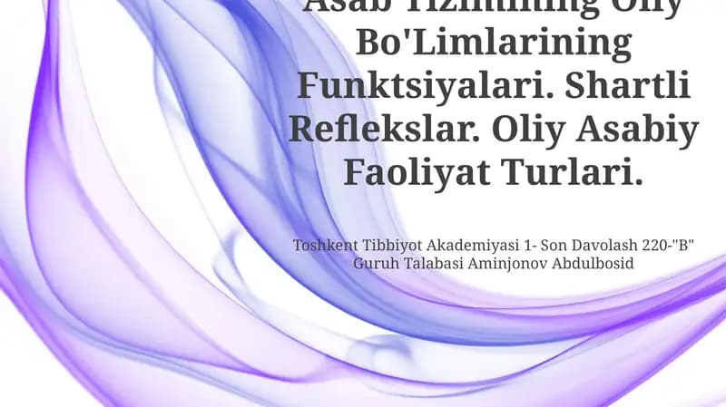 Asab Tizimining Oliy Bo'Limlarining Funktsiyalari