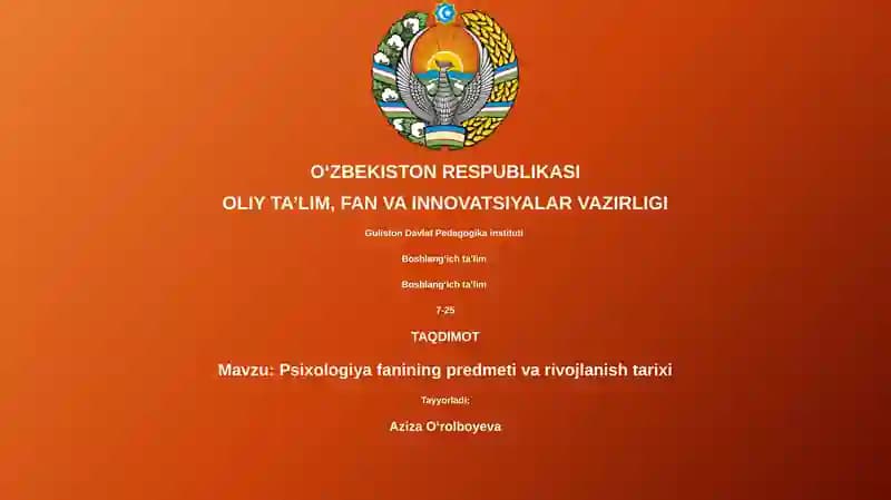 Psixologiya fanining predmeti va rivojlanish tarixi