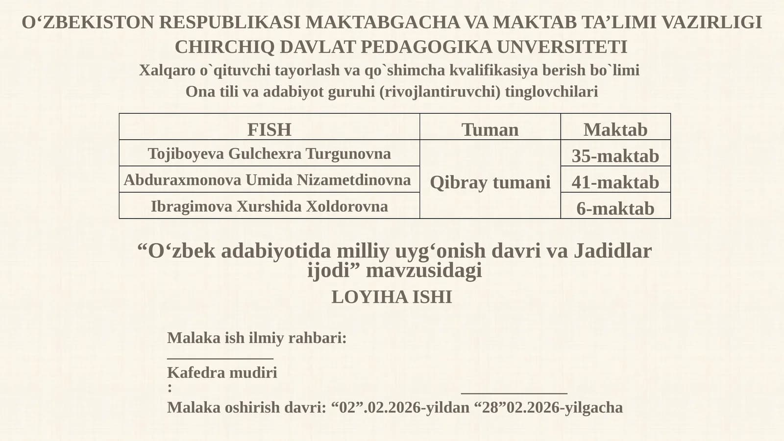 O‘zbek adabiyotida milliy uyg‘onish davri va Jadidlar ijod