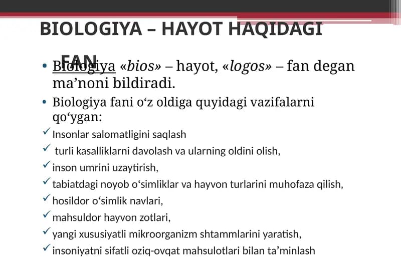BIOLOGIYA – HAYOT HAQIDAGI FAN