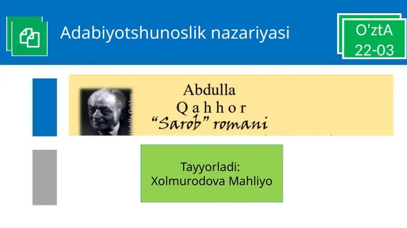 Psixoanalitik Metodga Xosxususiyatlar Abdulla Qahhorning sarob romani