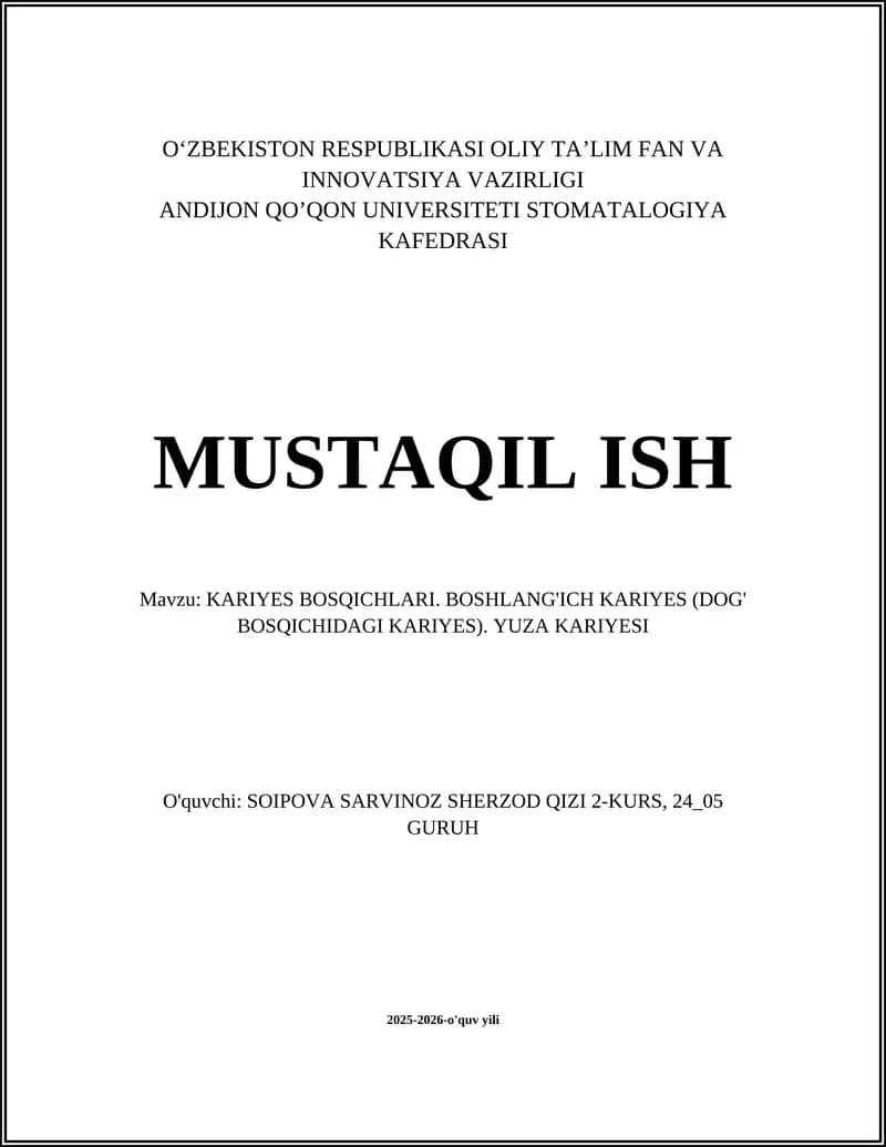 Kariesning ta’rifi va bosqichlari