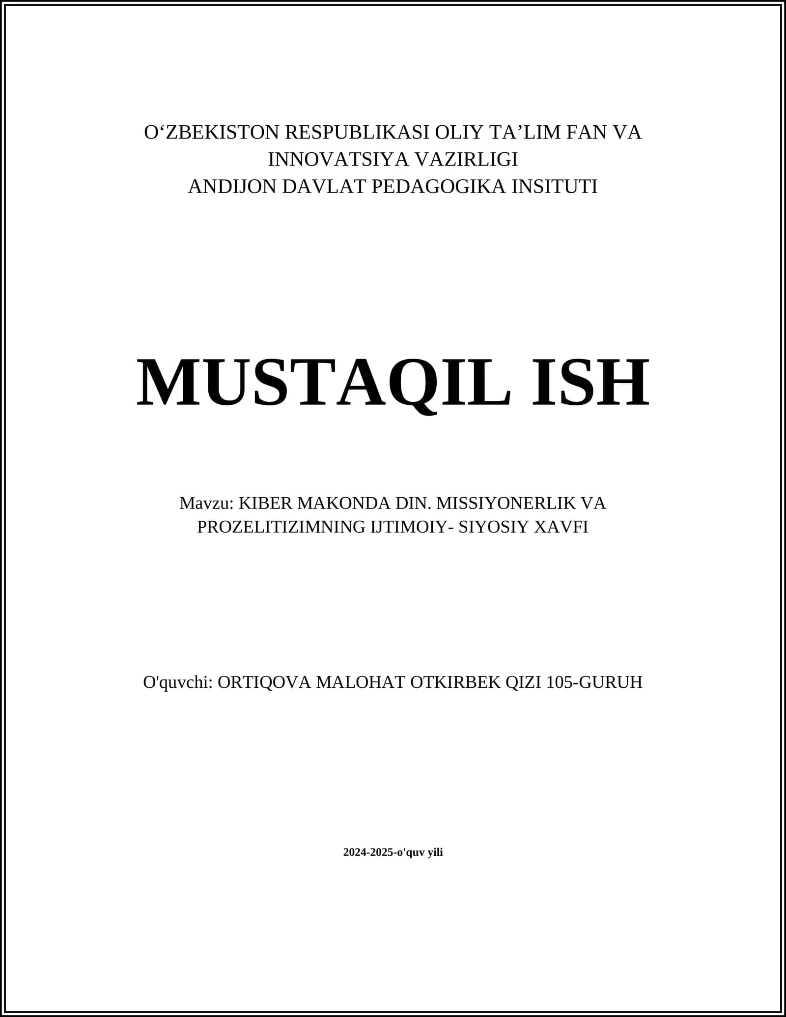 KIBER MAKONDA DIN. MISSIYONERLIK VA PROZELITIZIMNING IJTIMOIY- SIYOSIY XAVFI