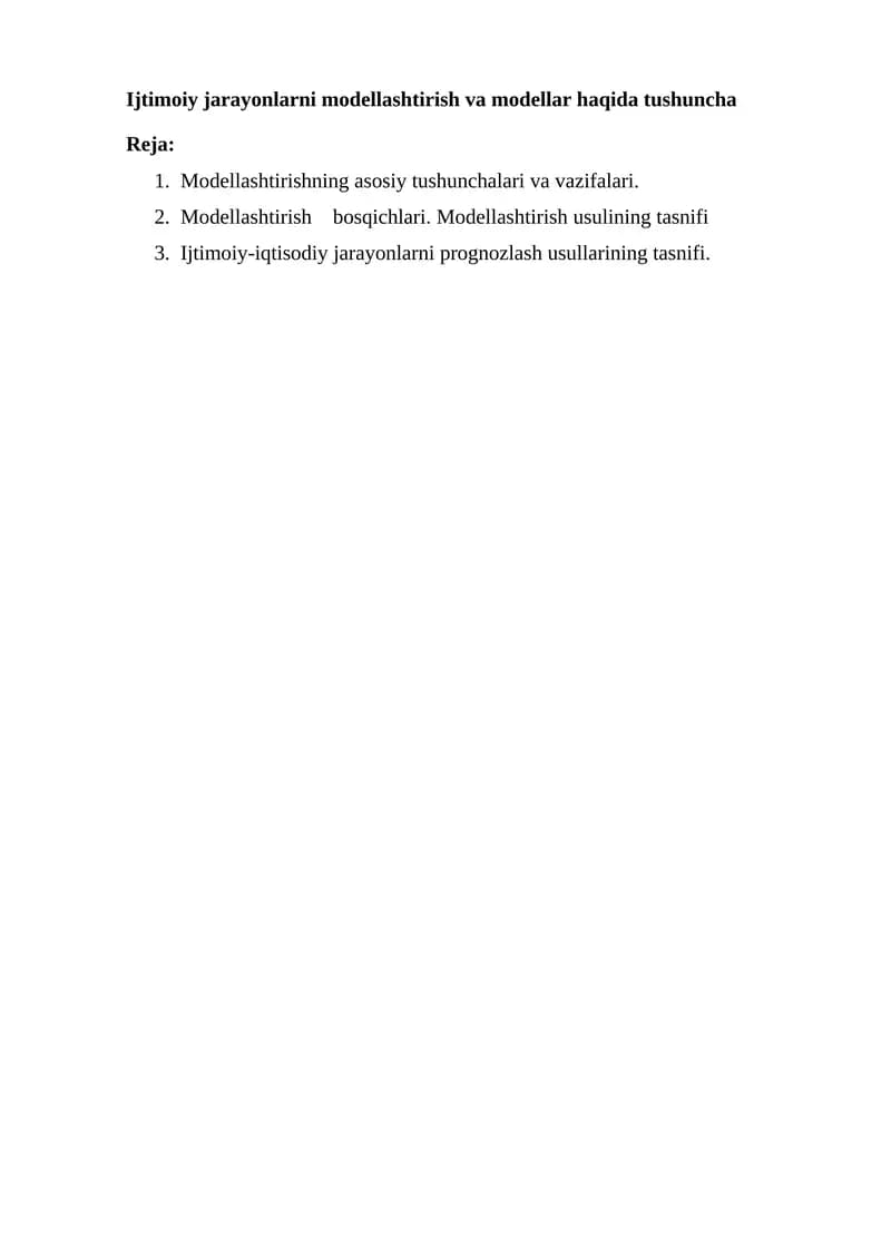 Ijtimoiy jarayonlarni modellashtirish va modellar haqida tushuncha