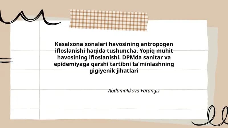 Kasalxona xonalari havosining antropogen ifloslanishi haqida tushuncha