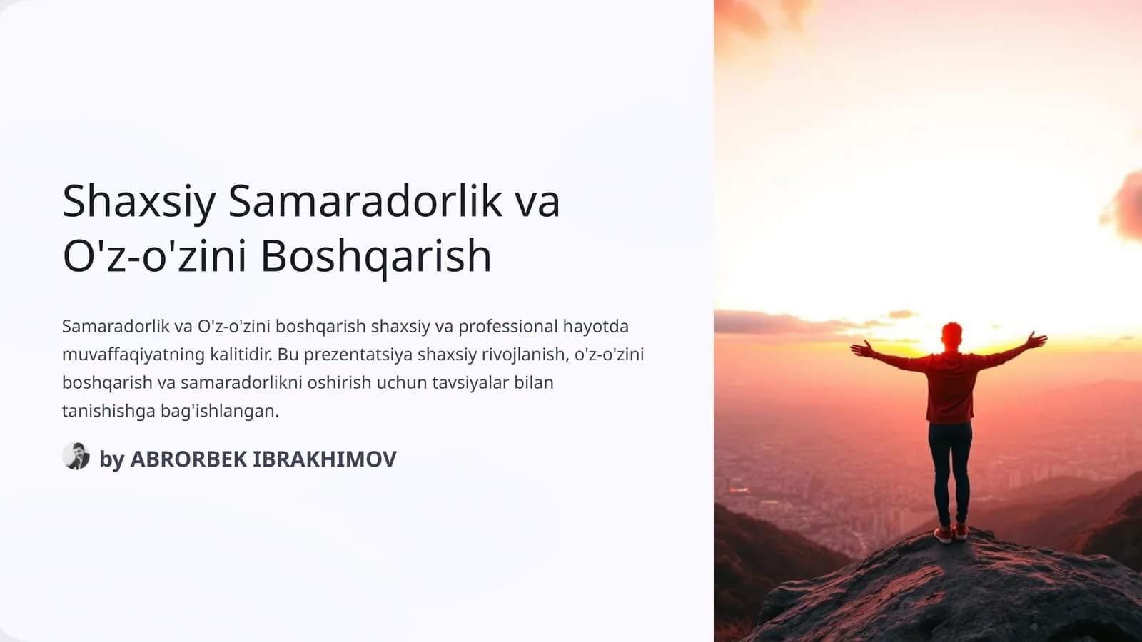Shaxsiy Samaradorlik va O'z-o'zini Boshqarish