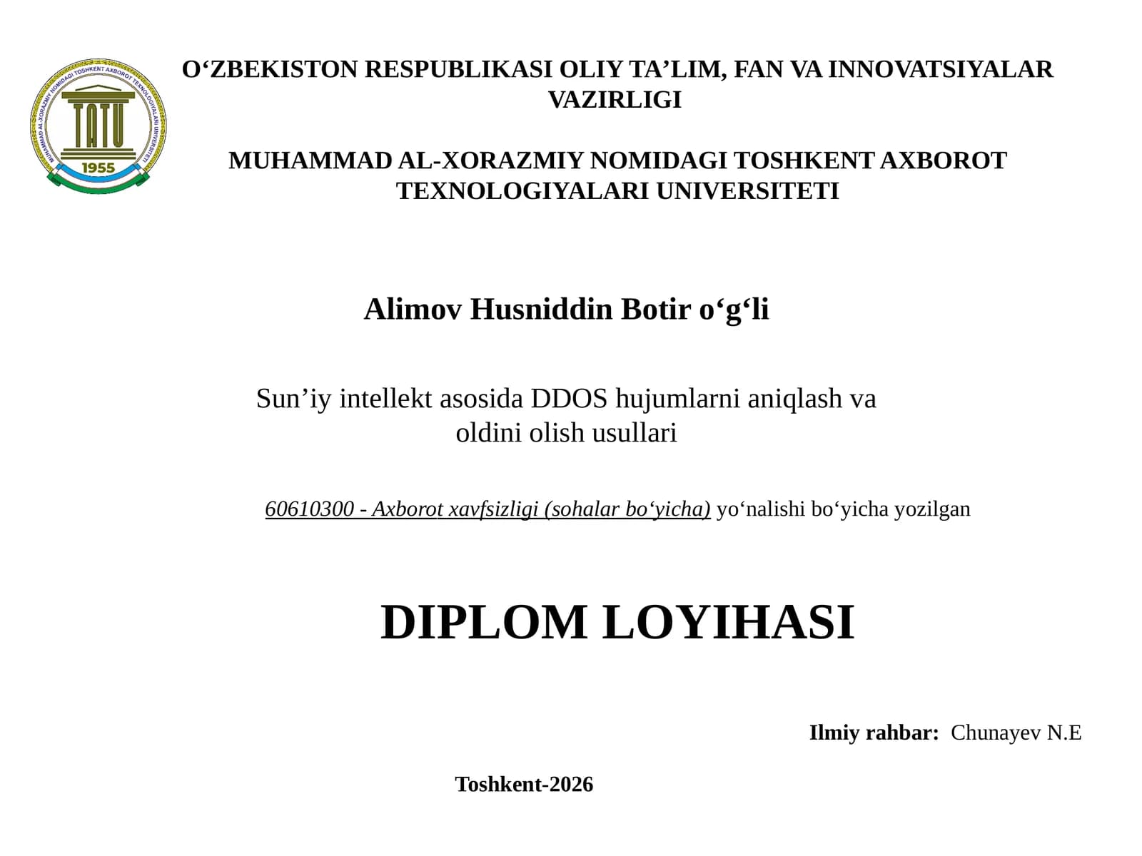 Sun’iy intellekt asosida DDOS hujumlarni aniqlash va oldini olish usullari