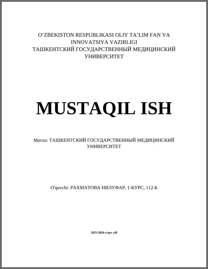 Toshkent Davlat Tibbiyot Universiteti