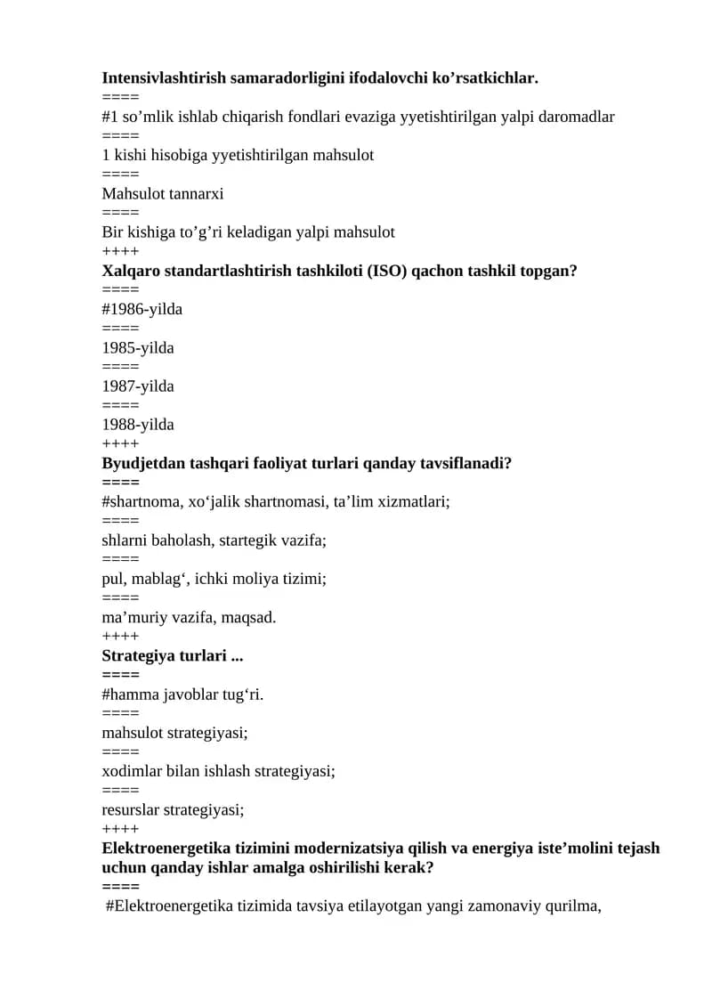 Intensivlashtirish samaradorligini ifodalovchi ko’rsatkichlar
