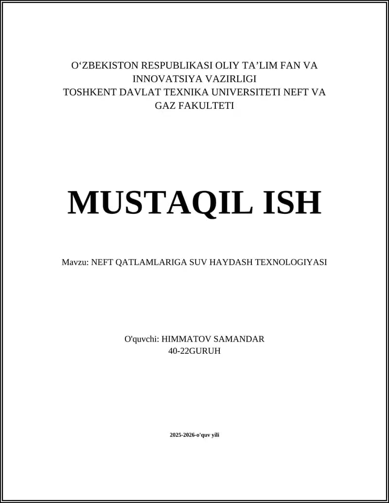 NEFT QATLAMLARIGA SUV HAYDASH TEXNOLOGIYASI