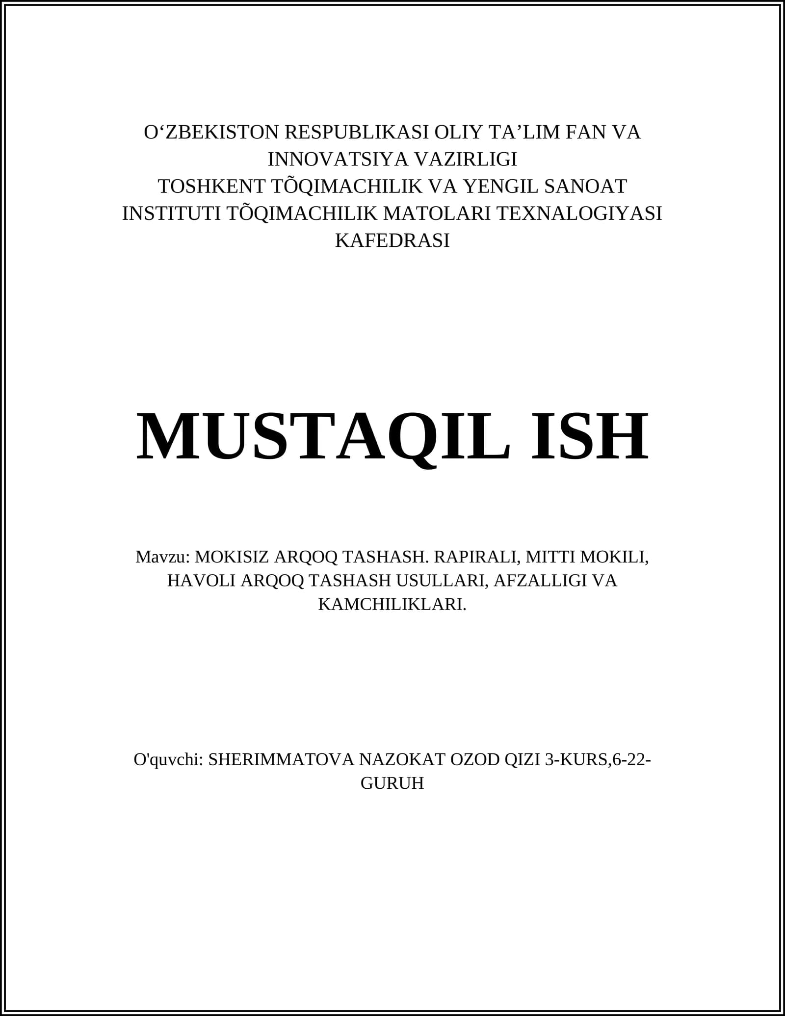 Mokisiz Arqoq Tashash Texnologiyasi