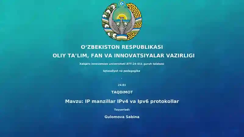 IP manzillar IPv4 va Ipv6 protokollar
