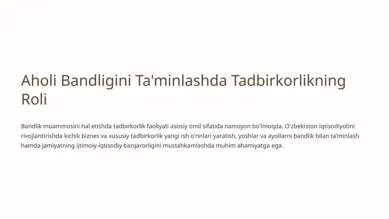 Bandlik muammosini hal etishda tadbirkorlikning roli