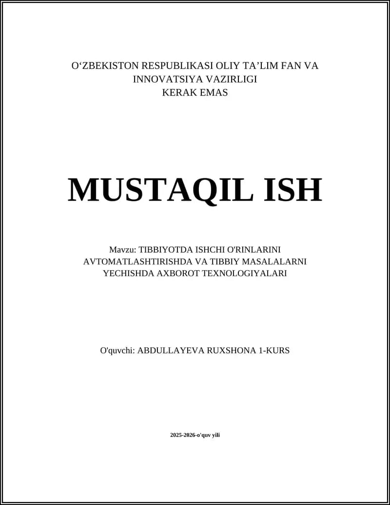 Elektron sog‘liqni saqlash yozuvlarini (ESY) avtomatlashtirish va integratsiyasi