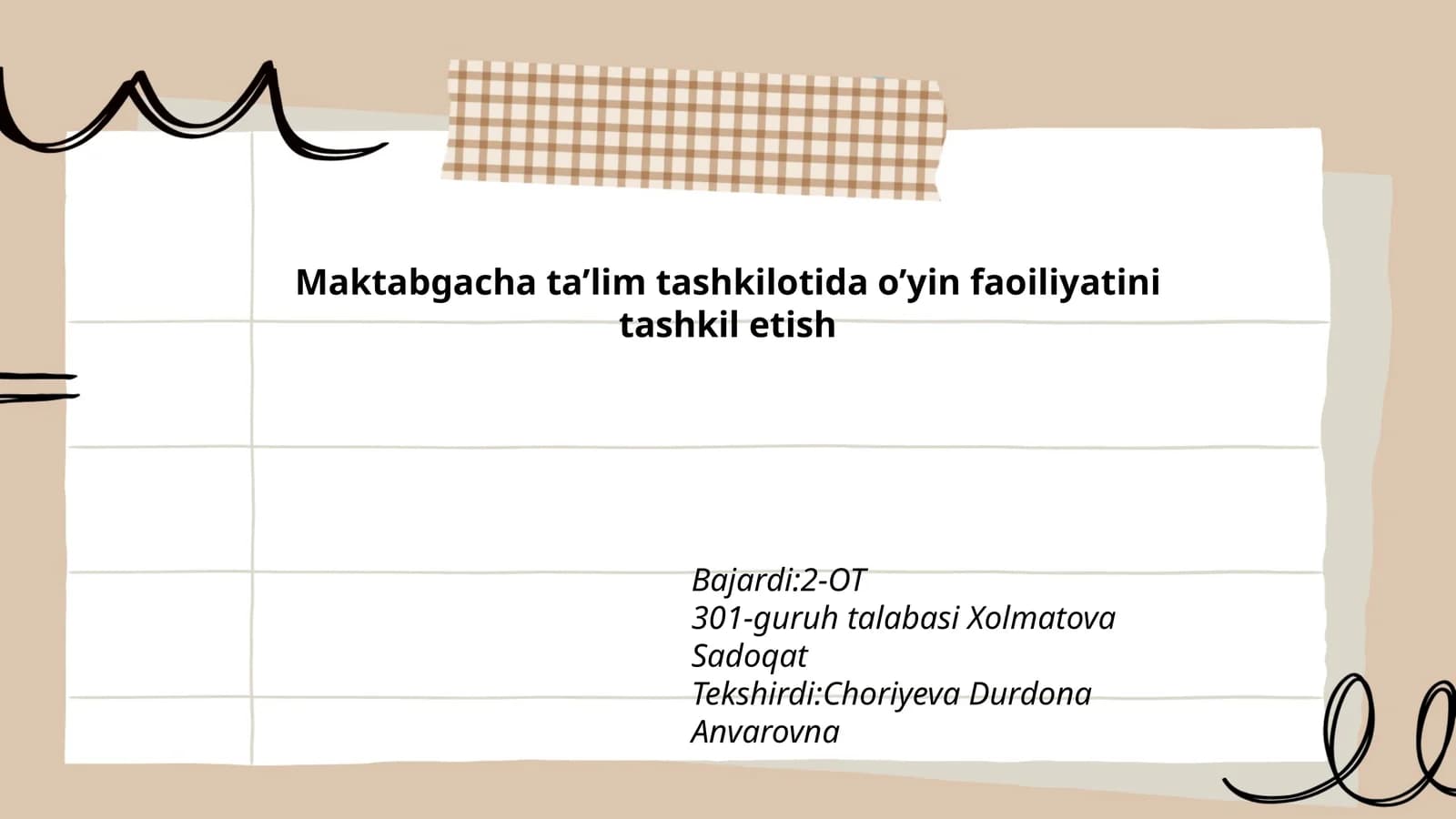 O'yin faoliyatini tashkil etish