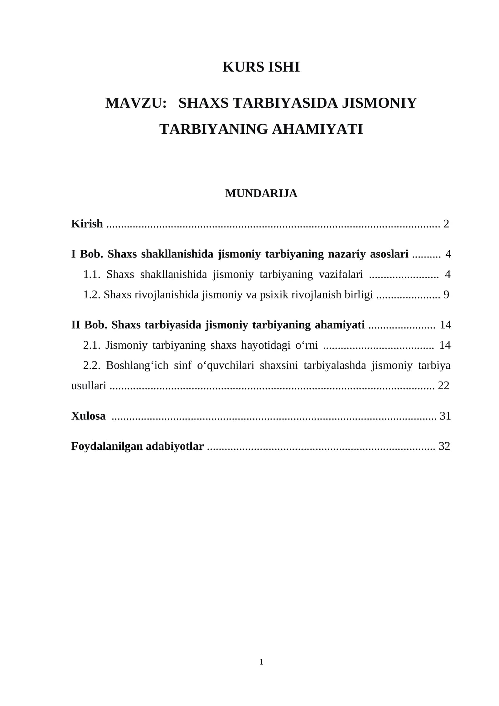 SHAXS TARBIYASIDA JISMONIY TARBIYANING AHAMIYATI