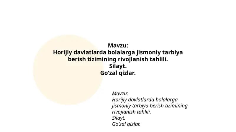 Horijiy davlatlarda bolalarga jismoniy tarbiya berish tizimining rivojlanish tahlili.