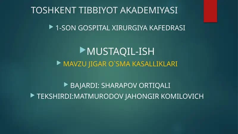 JIGAR O`SMA KASALLIKLARI